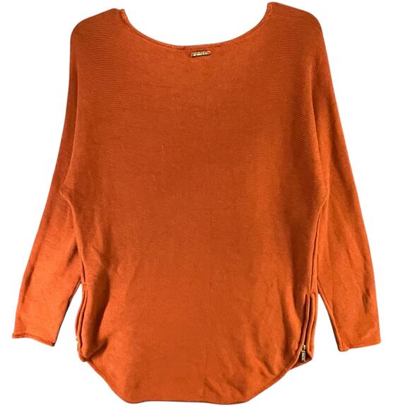 Michael Kors MMK Knit Sweater Women M Maple Brown Side Zip Cozy Core Boho Chic - Picture 4 of 14